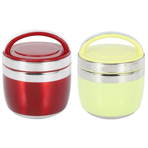 

dinnerware sets 2pcs 1500ml stainless steel 2 tier insulated rice box students kids container thermo lunch box,red & green