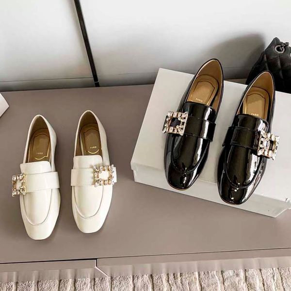 

designer shoes loafers fashion diamond button patent black white genuine leather pointed toe business oxfords travel walk casual comfort 04