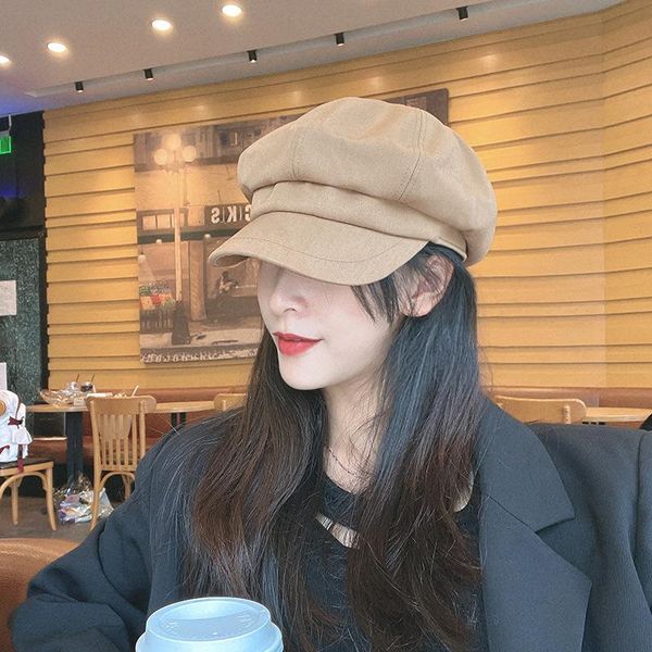 

stingy brim hats product recommendation beret female spring and autumn black net red peaked hat retro painter all-match octagonal, Blue;gray