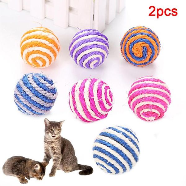 

cat toys 2pcs pet kitten sisal rope weave ball molar playing chew scratch catch toy