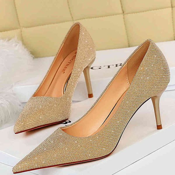 

dress shoes bigtree sapatos de festa femininos, tecido com lantejoulas, salto para gatinhos, da moda, 7 cm, casamento, plus 4x1n, Black
