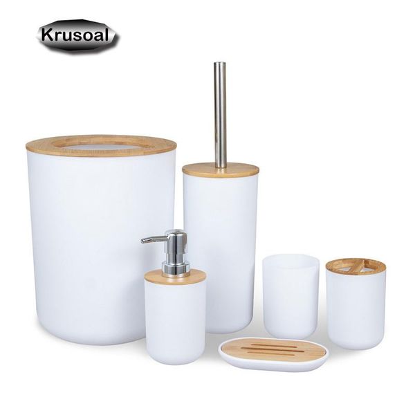 

bath accessory set 6pcs bamboo bathroom accessories sets toothbrush holder soap dispenser toilet brush decoration
