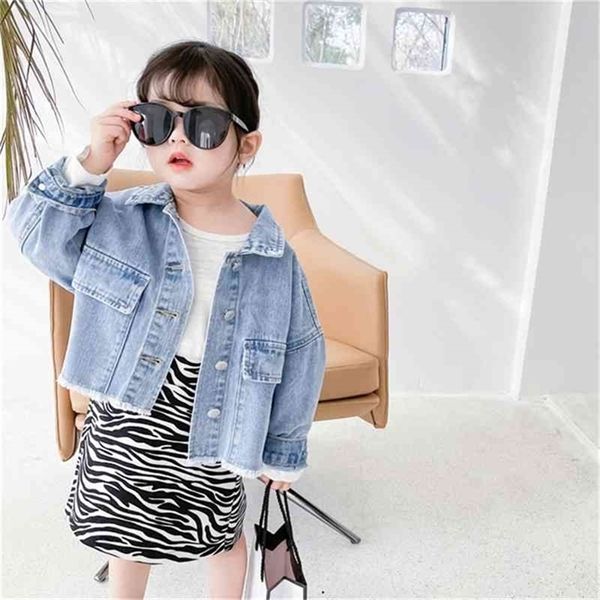 

spring arrival girls long sleeve denim coat kids korean design jackets 210528, Blue;gray