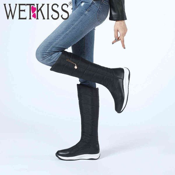 

wetkiss snow boots platform women knee high boot down warm winter boots wedges plush cozy waterproof shoes big size 35-44 210630, Black