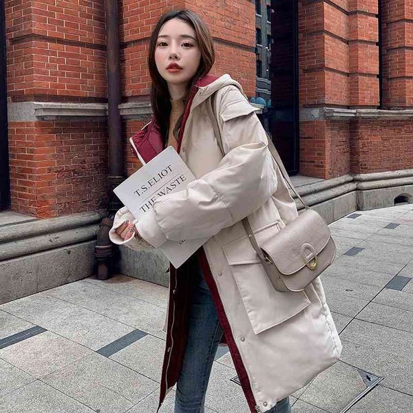 

bread suit off-season down cotton padded jacket women's korean loose winter jacket medium and long, Black
