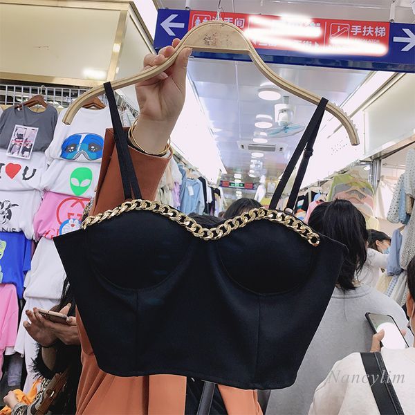 

bar chain camis short sleeveless personality tube all-match women's underwear outwear bra white black femme, Red;black