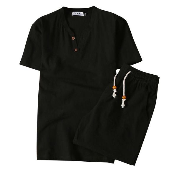 

men hawaiian sets mens cotton linen set solid color short-sleeved t-shirt large size casual two piece men's tracksuits, Gray