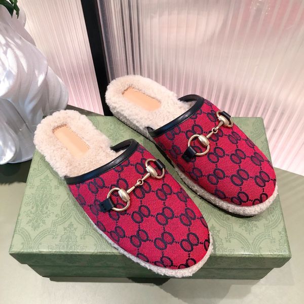 

casual winter women's shoes fashion designer plaid fabric luxury flat bottom lazy outdoor slippers with shoe box, Red;white