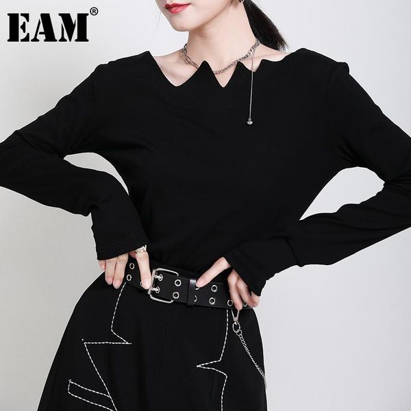 

women's t-shirt [eam] women black irregular split joint temperament round neck long sleeve fashion tide spring autumn 2021 1da975, White