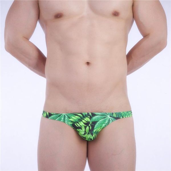 

men's swimwear 2021 low waist thong green print bikinis swimsuit men beach board surfing swim trunk briefs bathing suits