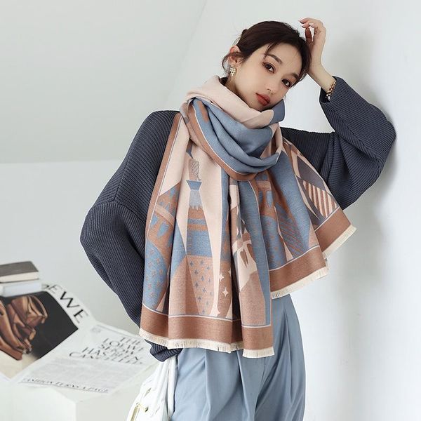 

scarves 2021 scarf women cashmere winter warm shawl and wrap bandana pashmina female foulard long thick blanket, Blue;gray
