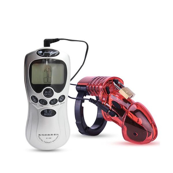 

cockrings electric pulse male plastic chastity lock device cock cage with adjustable cuff ring belt toys