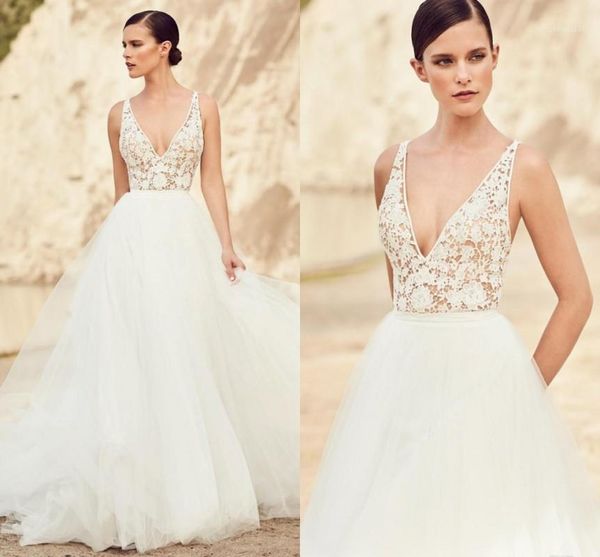 

other wedding dresses spaghetti straps tulle vintage see through lace bridal gowns backless beach vestidos de mariage1, White