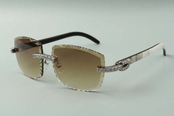 

2021 unique designers sunglasses 3524023 xl diamond cuts lens natural hybrid ox horns temples glasses, size: 58-18-140mm, White;black
