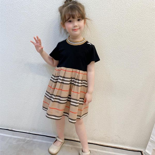 

summer fashion kids girls clothes dress brand striped style cotton ruched patchwork baby girl princess 1-8 years girl's dresses, Red;yellow