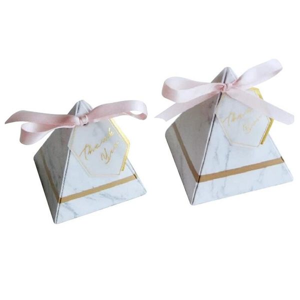 

gift wrap 100pcs wedding candy box,triangular pyramid marble box europe style favors and gifts boxes with ribbon