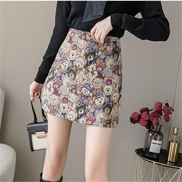 

autumn and winter fashion women skirts design sense high waist personality printed a line skirt, Black