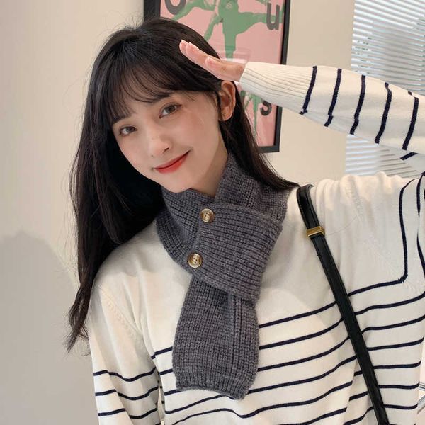 

autumn winter 2021 knitted scarf for female students korean version versatile warm and lovely plaid bib, Blue;gray