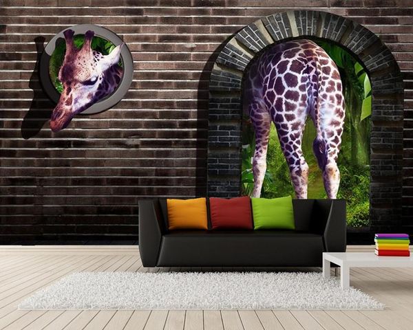 

wallpapers 3d giraffe vintage brick wall wallpaper mural papel de parede,living room sofa tv children bedroom papers home decor