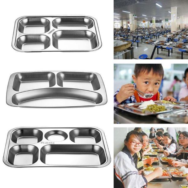 

dishes & plates stainless steel divided dinner tray lunch container plate for school canteen 3/4/5 section