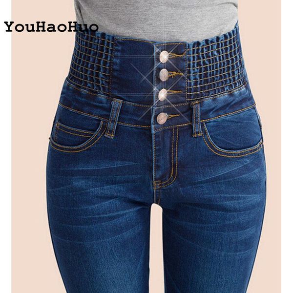 

denim pants fashion women elastic high waist skinny stretch jean female spring jeans feet pantalones mujer plus size women's, Blue