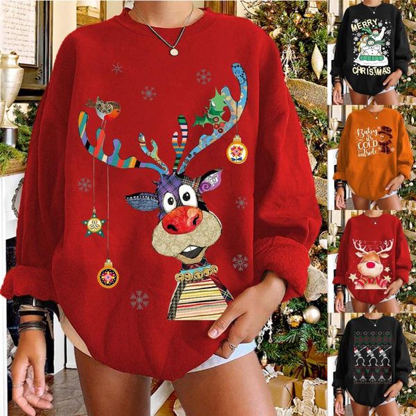 

women's sweaters oversized sweater 2021 christmas women elk print sweatshirt warm cartoons long sleeve xmas pullovers, White;black