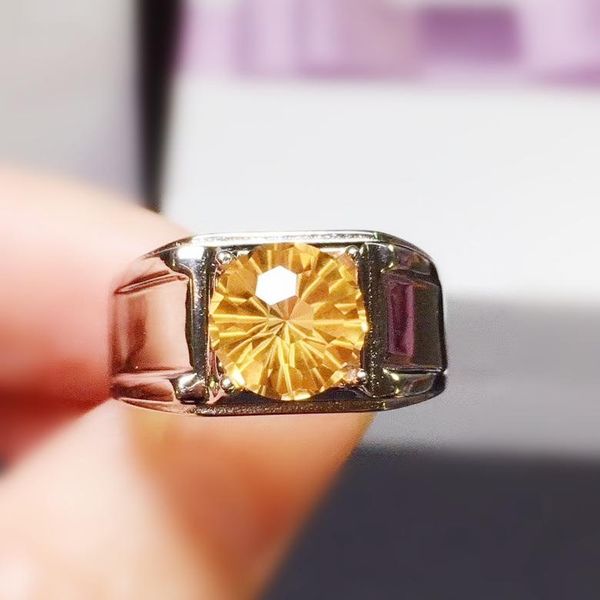 

cluster rings men ring natural real citrine or peridot z round per jewelry 2ct gemstone 925 sterling silver x2091545, Golden;silver