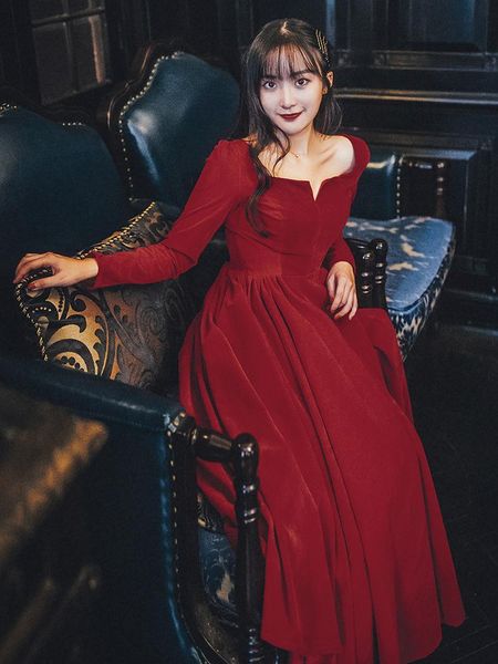 

casual dresses 2021 fashion women's clothing 3991 retro dress red women, Black;gray