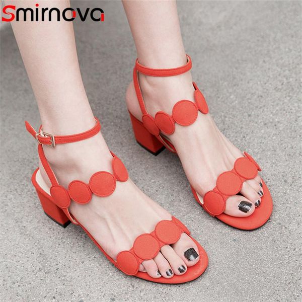 

smirnova 2021 arrive women sandals 6cm square high heel casual party shoes ankle buckle summer ladies black