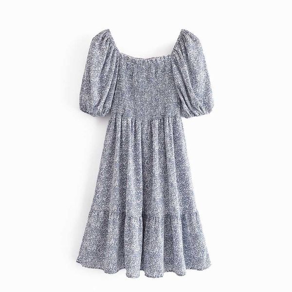 

women shirred bust dress fashion short puff sleeve slash neck modern lady summer midi sundress 210602, Black;gray