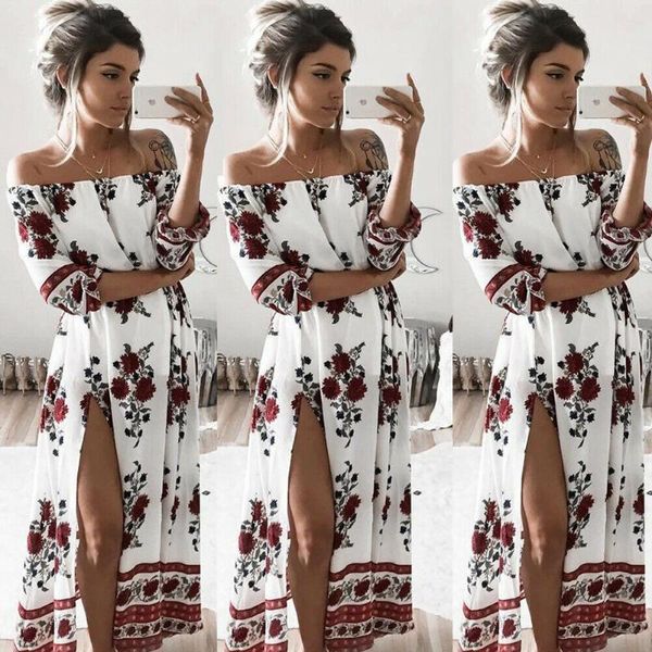 

hirigin maxi dress 2021 est vestidos women boho floral long off shoulder evening party beach dresses summer sundress casual, Black;gray