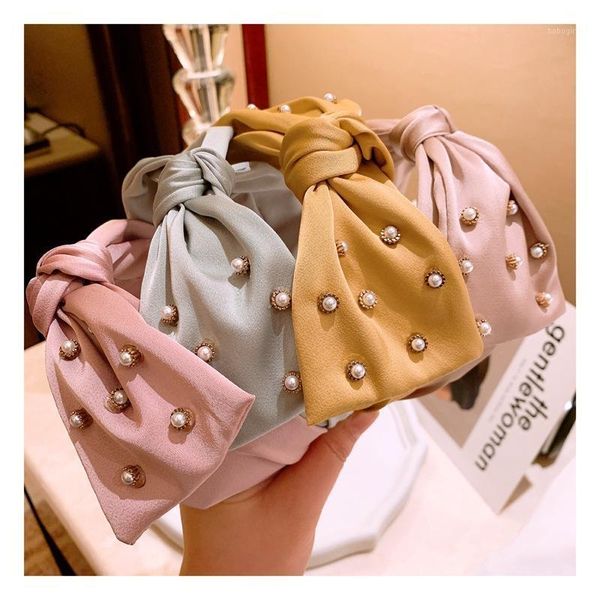 

fashion girls hair accessories pearl headband big bow knot hairband non-slip teeth band turban1