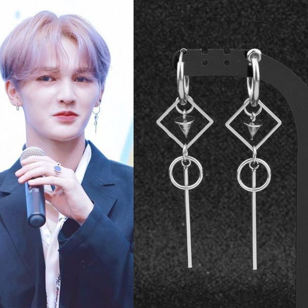 

men's dangles earrings geometric multi-element design stainless steel material non-allergic non-fading light weight fashionable persona, Silver
