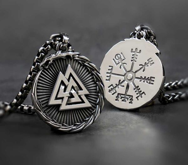 

pendant necklaces nordic viking necklace for men stainless steel jewelry retro ding triangle rune men's accessories, Silver