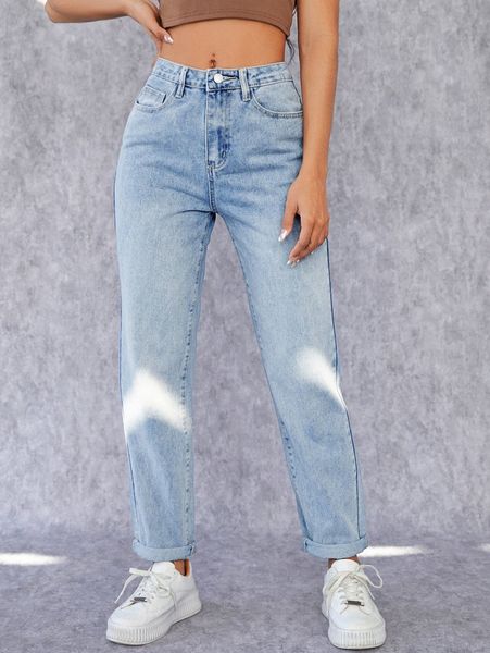 

colorblock mom jeans 668t#, Blue