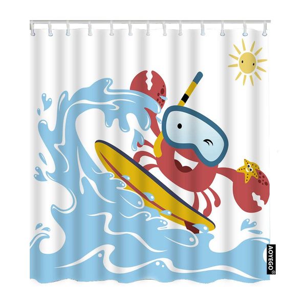 

crab shower curtain set funny ocean animal crabs surf on sea waves sunshine seashell shower curtain 72x72 inch decorative