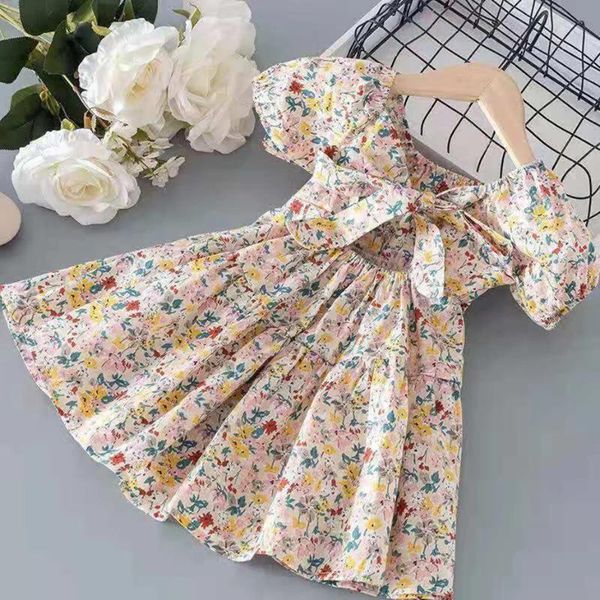 

girl's dresses 2021 girls dress summer europe and america toddler kids short sleeve floral printed cotton clothing princess, Red;yellow