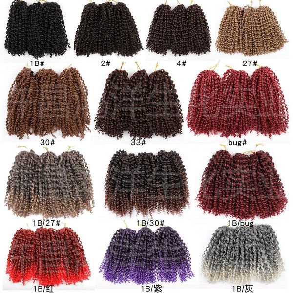 Masse di capelli Intrecciatura africana Ombre Colore Trecce ricci 8 pollici Crochet Dreadlocks Estensioni Onda Acconciatura Donna Uomo