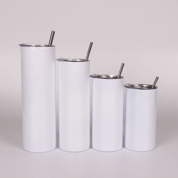 

20oz 30oz sublimation diy tumblers blank white straight tumbler stainless steel drinking cup vacuum insulated mug with lid and straw