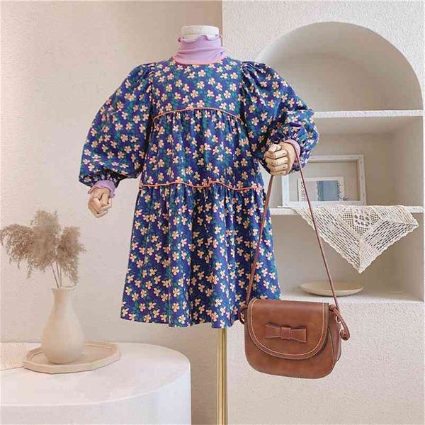 Herbst Mädchen Kleid Kinder Kleidung Baby Kinder Land Stil Floral Rundhals Langarm Prinzessin Für 210625