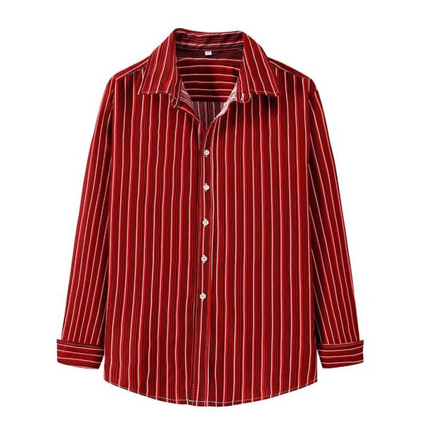 

men's casual shirts feitong shirt striped red for men autumn winter long sleeve streetwear loose business clothing, White;black