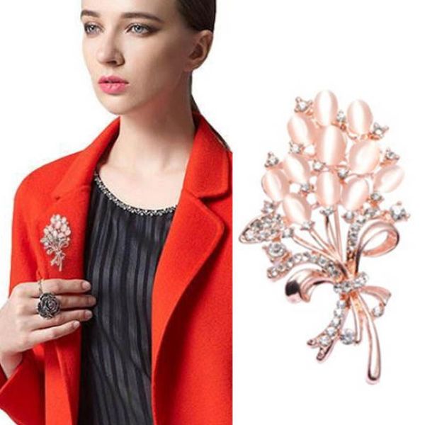 

pins, brooches fashionable opal stone flower brooch pin garment accessories birthday gift for women rhinestone, Gray