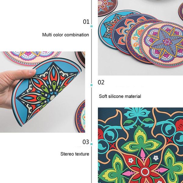 

mats & pads thickened silicone heat insulation pad retro floral pattern round high temperature resistant household anti-scalding