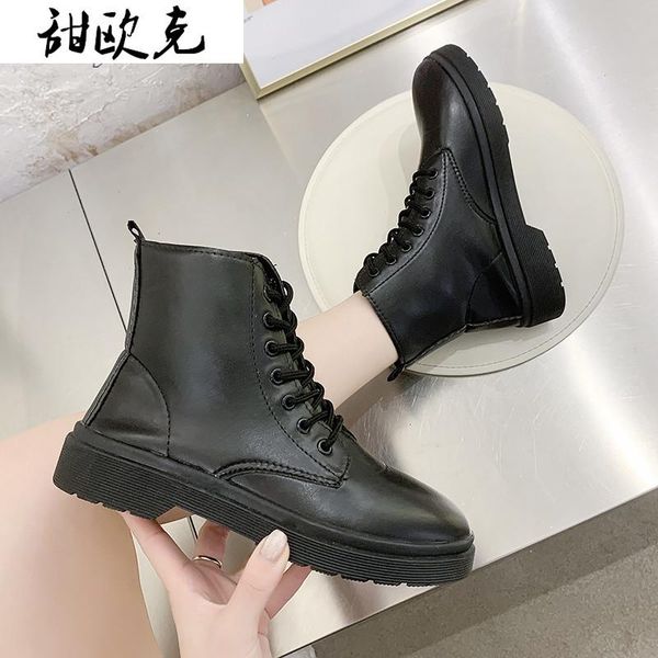 

boots 2021 women genuine leather shoes for winter woman casual botas mujer female laces ankle, Black