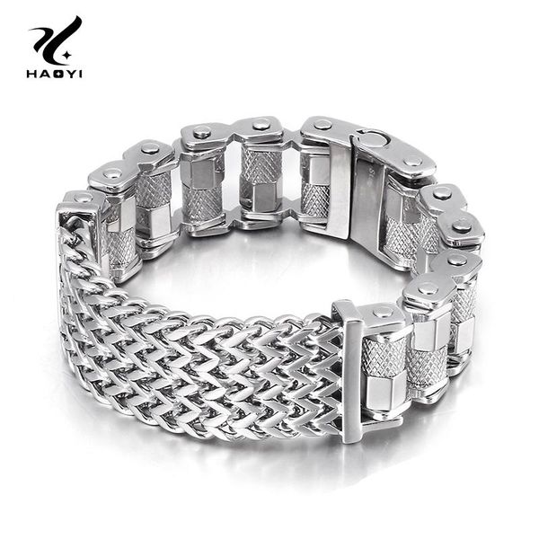 

haoyi 23mm heavy punk gold 316l stainless steel double chain bracelets men biker bicycle motorcycle fashion jewelry link,, Black