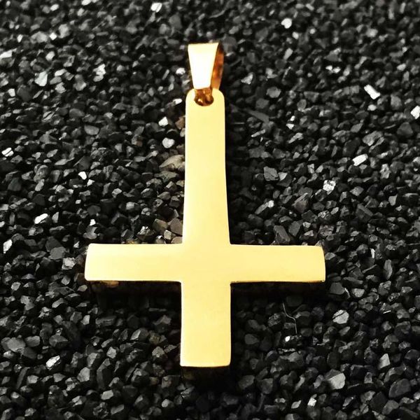 

gold stainless steel inverted cross pendant necklace devil lucifer satan satanic jewelry necklaces, Silver