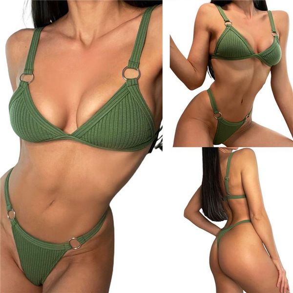 

women's swimwear 2 pieces set, female summer solid color bikini in panties for adults, green, s//l, White;black