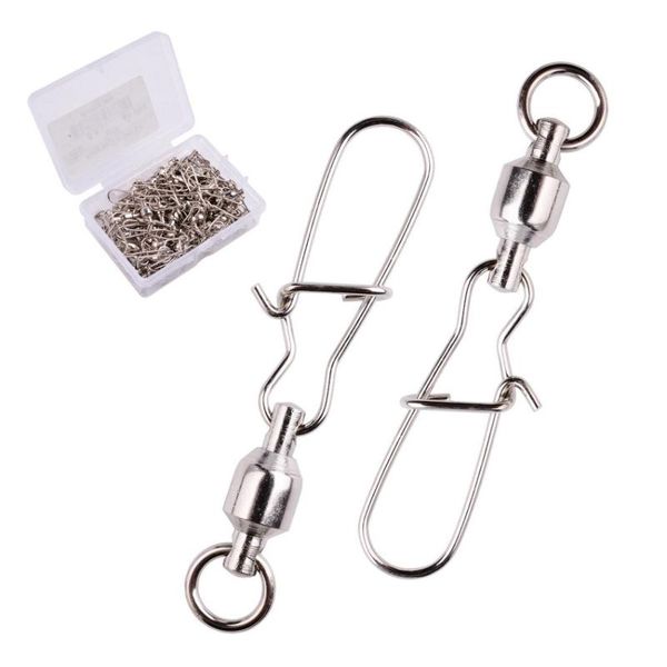 

50pcs/ box ball bearing fishing swivel with nice snap silver stainless steel hard lure connector accessories hooks