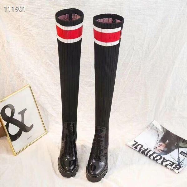 

boots slim elastic real leather over the knee women thick bottom long black fit