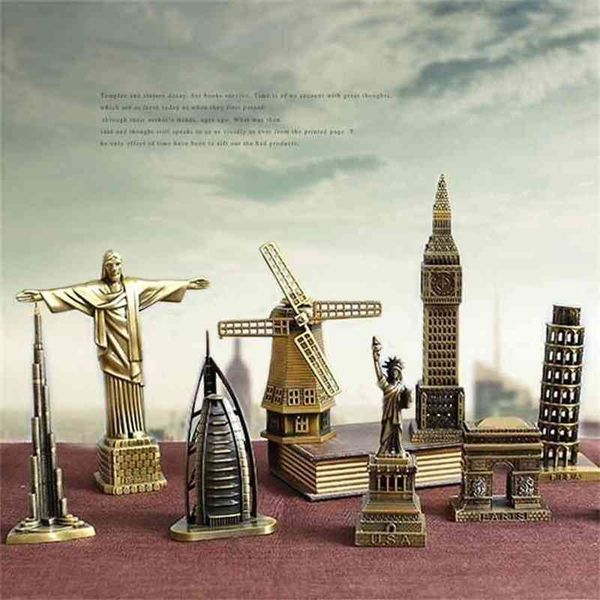 Ermakova Metal Metal Mundial Famoso Edifício Arquitetura Modelo Estátua Marco Turista Lembrança Decoração Decoração 210811